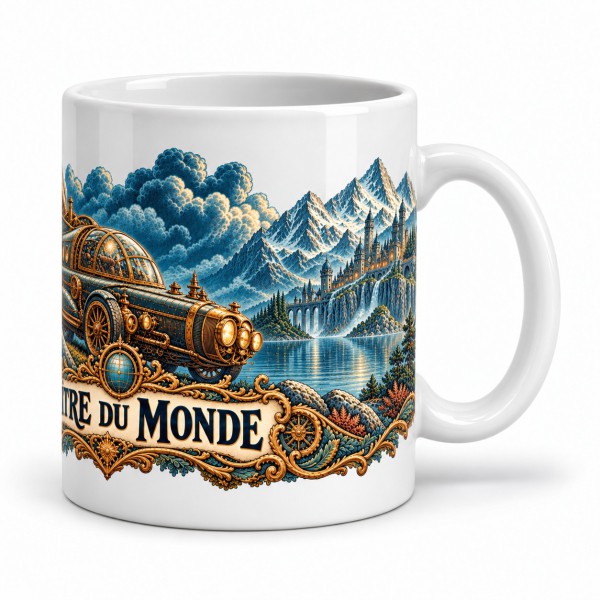 Mug Jules Verne - Maître du monde, façon affiche, anse à droite
