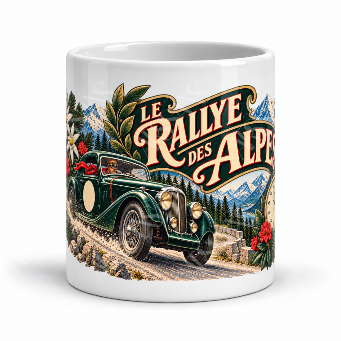 Mug rétro - Le rallye des Alpes, vue de face