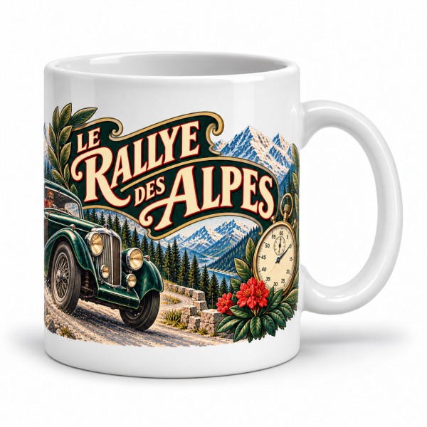 Mug rétro - Le rallye des Alpes, anse à droite