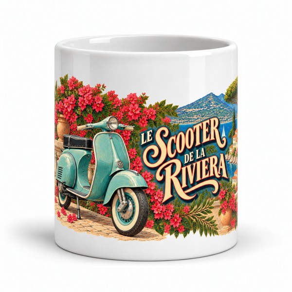 Mug rétro - Le scooter de la Riviera, façon affiche, Manufacture Arssans