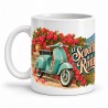 Mug rétro - Le scooter de la Riviera, façon affiche, anse à gauche