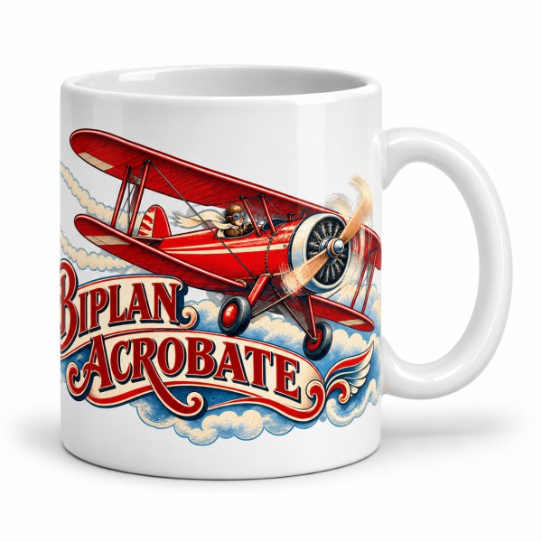 Mug rétro - Le biplan acrobate, anse à droite