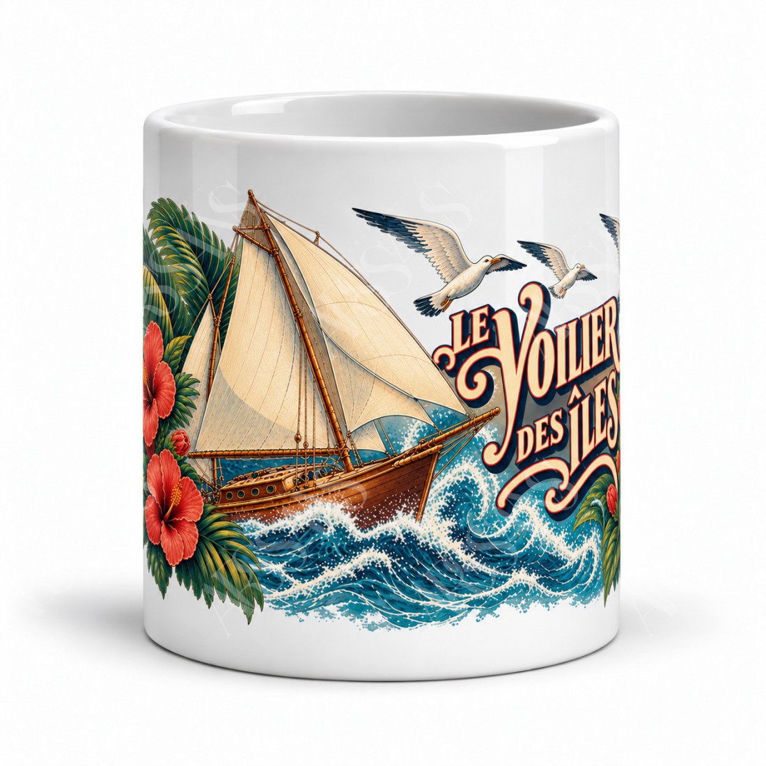 Mug voyage - Le voilier des îles, vue de face