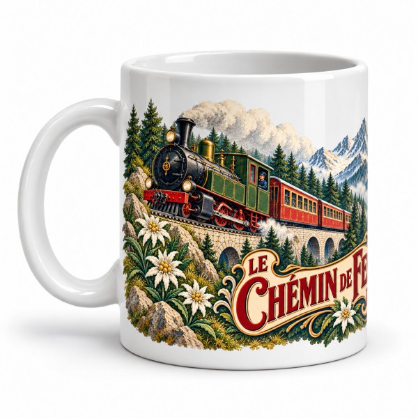 Mug rétro - Le chemin de fer des cimes, anse à gauche