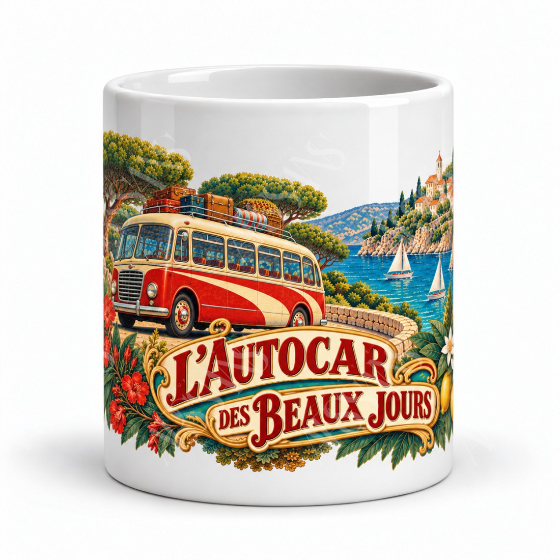Mug rétro - L’autocar des beaux jours, vue de face