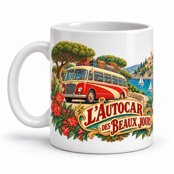 Mug rétro - L’autocar des beaux jours, anse à gauche