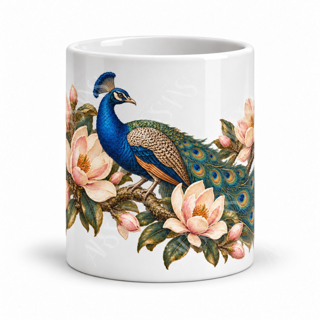Mug nature - Paon et magnolias, vue de face