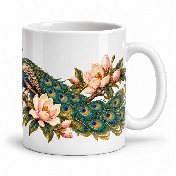 Mug nature - Paon et magnolias, anse à droite