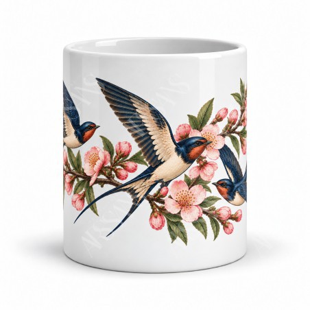 Mug nature - Les hirondelles du printemps, façon affiche, vue de face