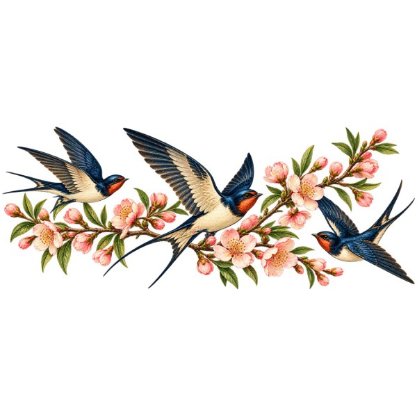 Mug nature - Les hirondelles du printemps, façon affiche, décor à plat
