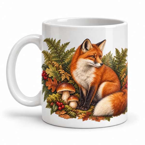Mug nature - Le renard des sous-bois, façon affiche, anse à gauche
