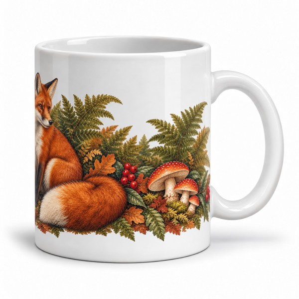 Mug nature - Le renard des sous-bois, façon affiche, anse à droite