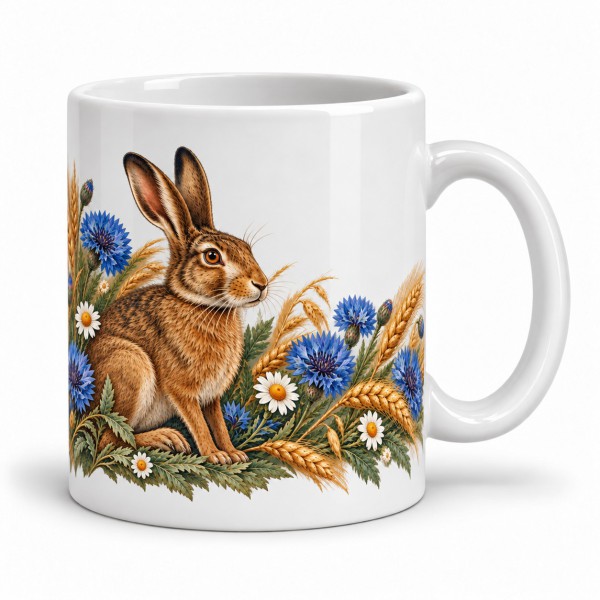 Mug nature - Le lièvre des prairies, anse à droite