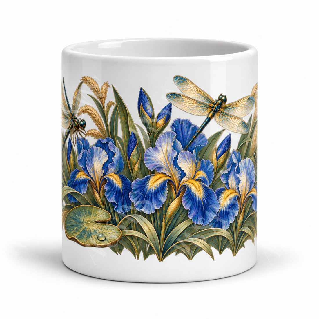 Mug nature - Libellules et iris, vue de face
