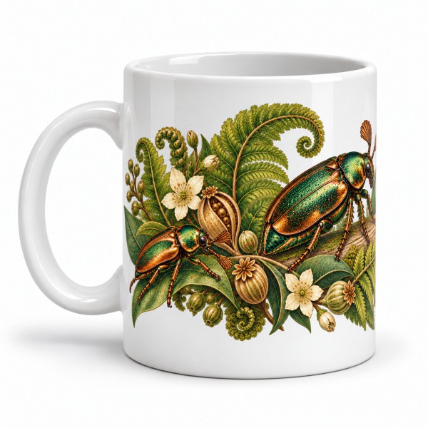 Mug nature - Scarabées et fougères, anse à gauche