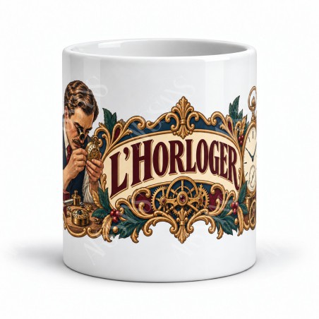 Mug métiers d’autrefois - L’horloger, façon affiche, vue de face