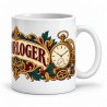 Mug métiers d’autrefois - L’horloger, façon affiche, anse à droite
