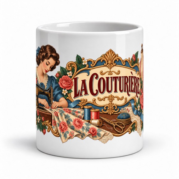 Mug métiers d’autrefois - La couturière, façon affiche, Manufacture Arssans
