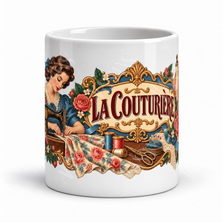 Mug métiers d’autrefois - La couturière, façon affiche, vue de face