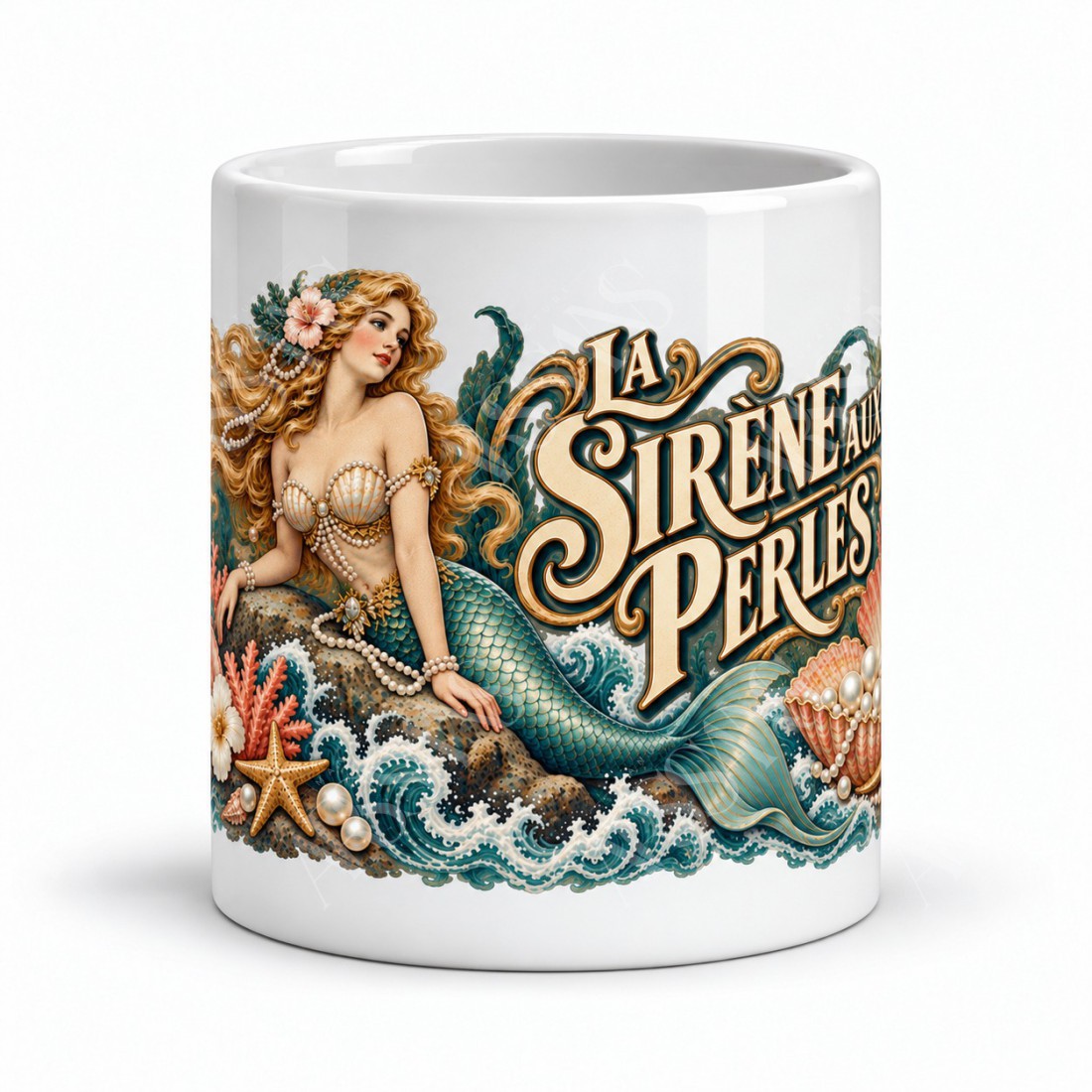 Mug imaginaire - La sirène aux perles, vue de face