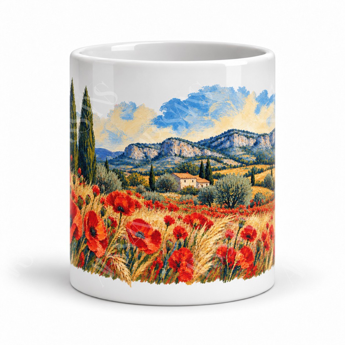 Mug Provence - Coquelicots et cyprès, vue de face