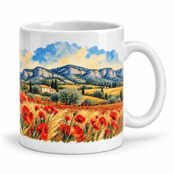 Mug Provence - Coquelicots et cyprès, anse à droite