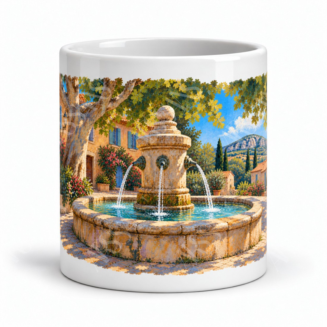 Mug Provence - Fontaine à l’ombre des platanes, vue de face