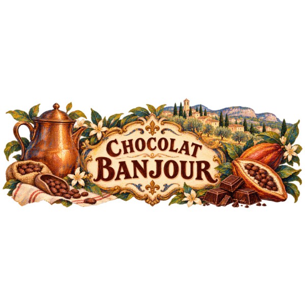 Mug chocolat - Chocolat Banjour, façon tableau, décor à plat