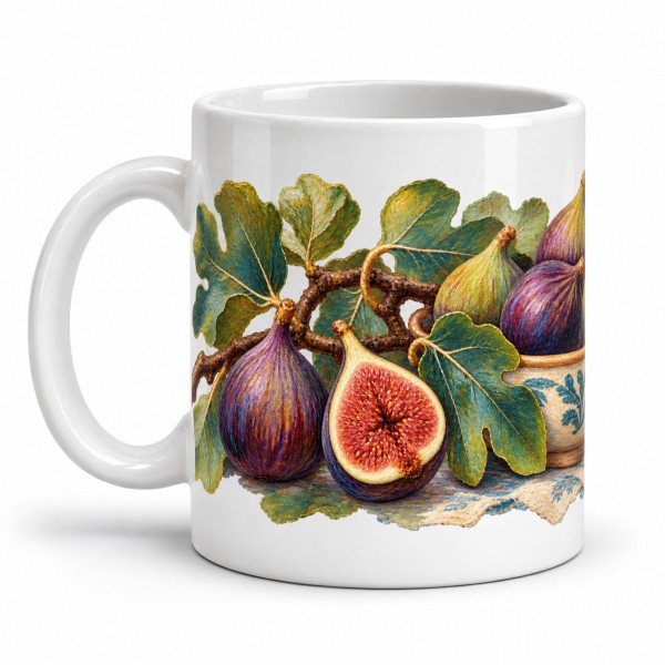 Mug gourmand - Figues et feuillages, anse à gauche