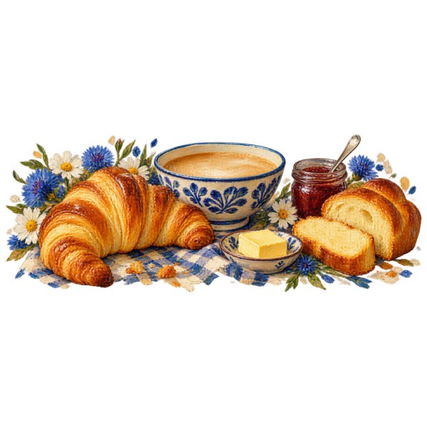 Mug gourmand - Petit déjeuner à la française, décor à plat