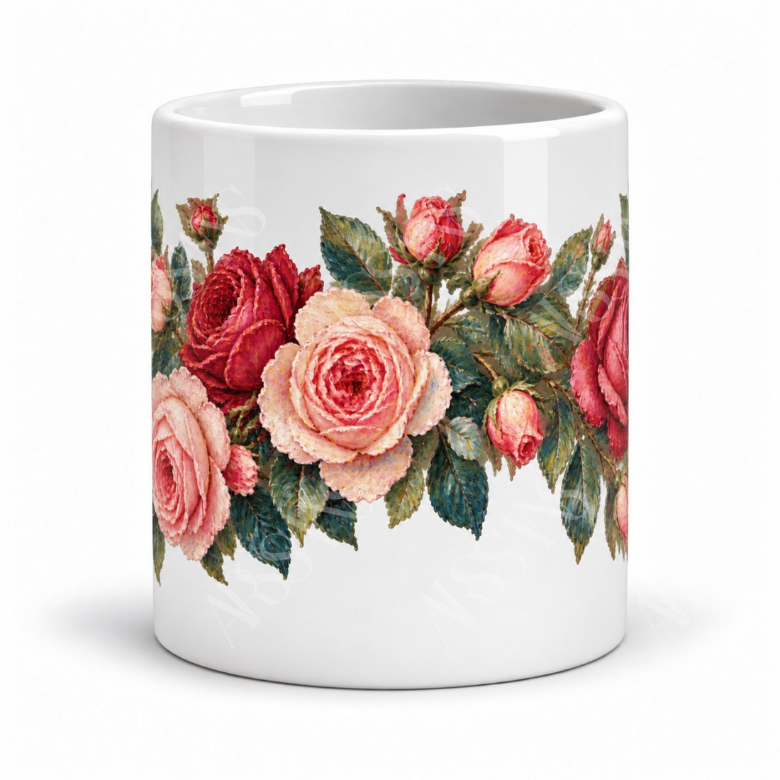 Mug fleurs - Roses anciennes, vue de face