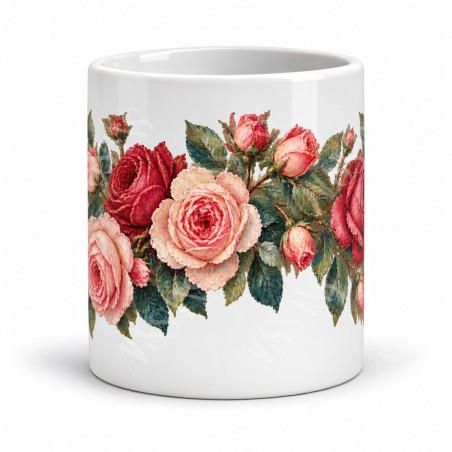 Mug fleurs - Roses anciennes, vue de face