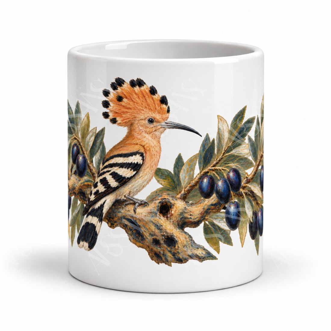 Mug oiseaux - Huppe et olivier, vue de face