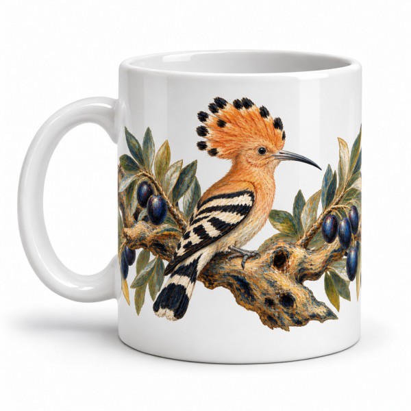 Mug oiseaux - Huppe et olivier, anse à gauche