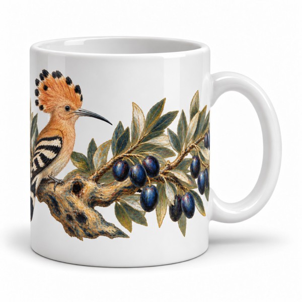 Mug oiseaux - Huppe et olivier, anse à droite