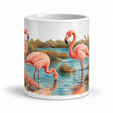 Mug oiseaux - Flamants de Camargue, vue de face