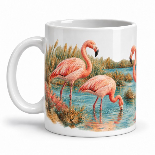 Mug oiseaux - Flamants de Camargue, anse à gauche
