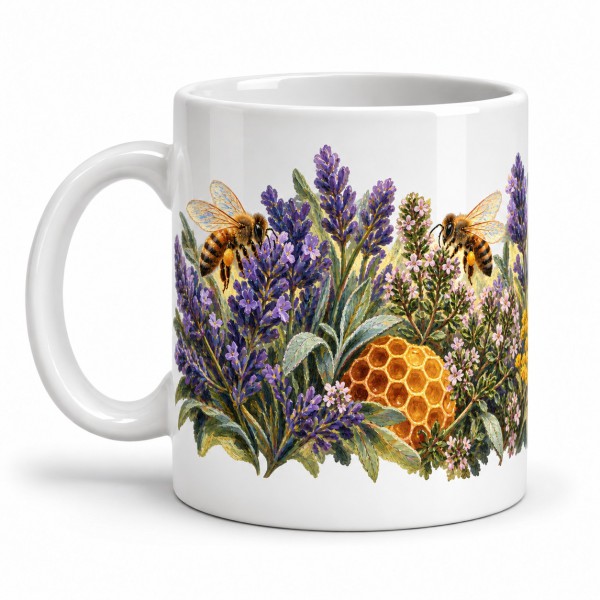 Mug nature - Abeilles et fleurs, anse à gauche