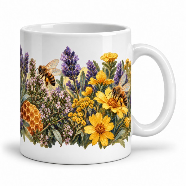 Mug nature - Abeilles et fleurs, anse à droite