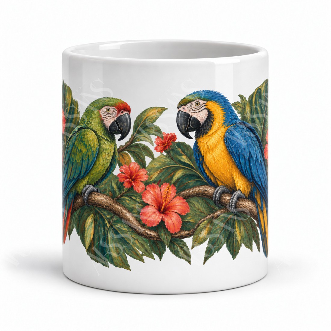 Mug oiseaux - Perroquets du jardin tropical, vue de face