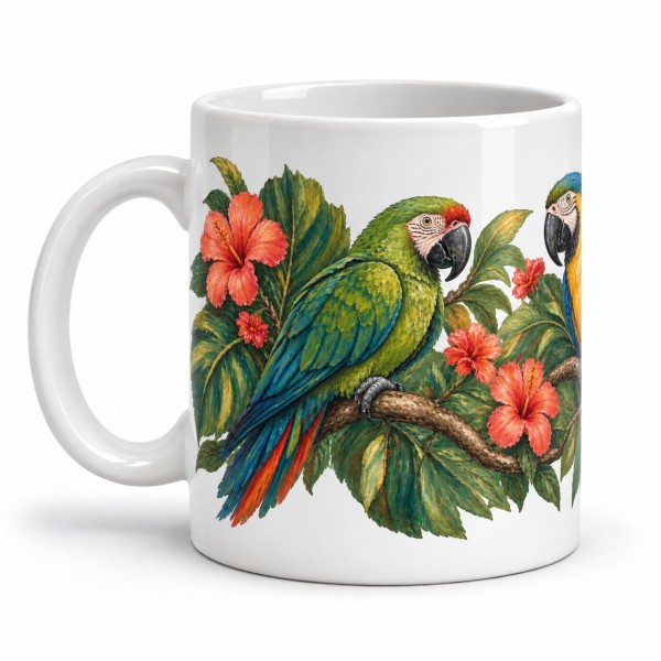 Mug oiseaux - Perroquets du jardin tropical, anse à gauche
