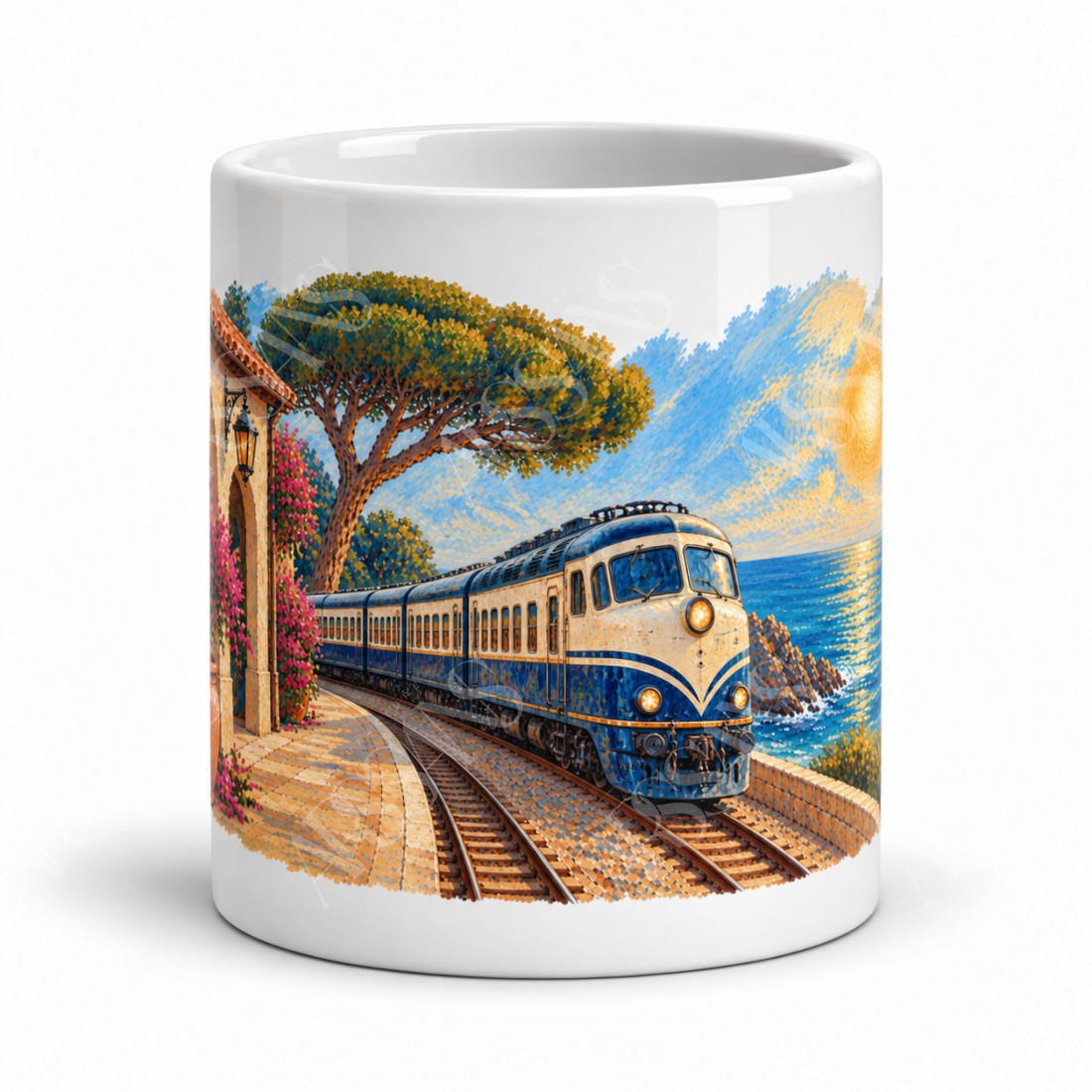 Mug rétro - Le Train de la Riviera, façon tableau, vue de face