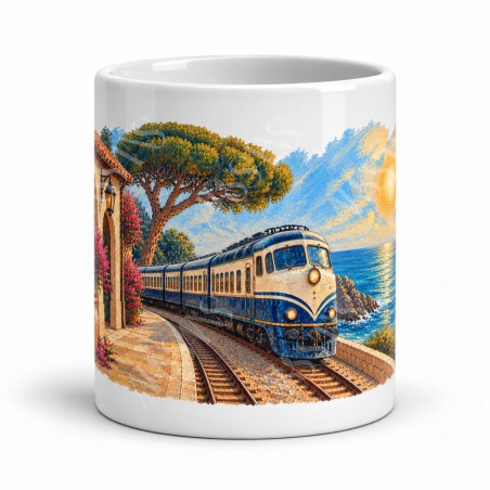 Mug rétro - Le Train de la Riviera, façon tableau, vue de face