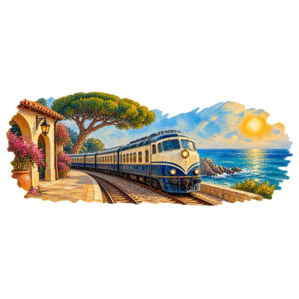 Mug rétro - Le Train de la Riviera, façon tableau, décor à plat