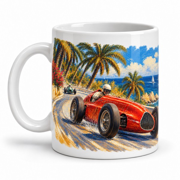 Mug rétro - Grand Prix méditerranéen, façon tableau, anse à gauche