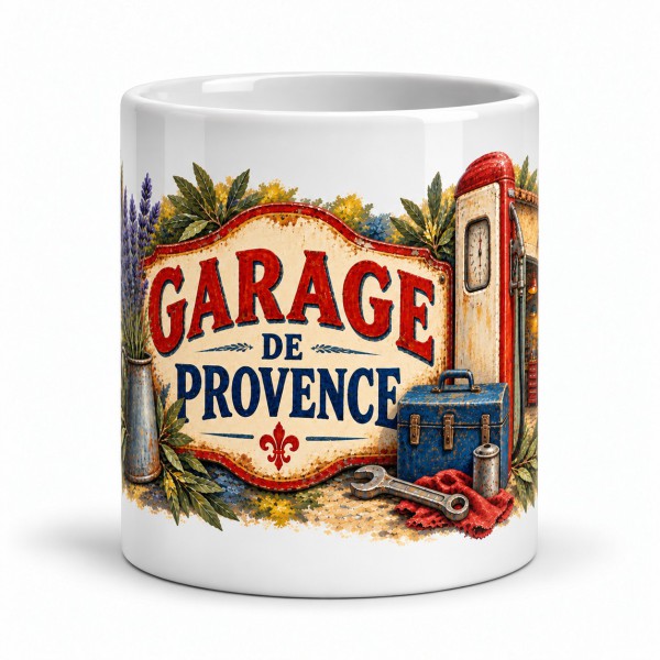 Mug rétro - Garage de Provence, façon tableau, Manufacture Arssans