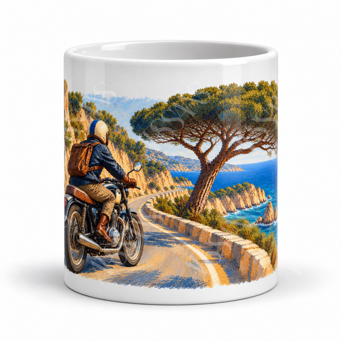 Mug rétro - Moto sur la corniche, vue de face