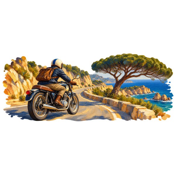 Mug rétro - Moto sur la corniche, décor à plat