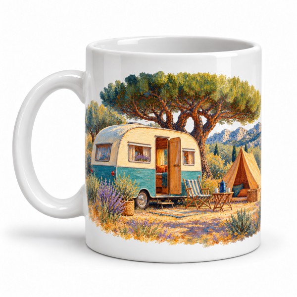 Mug vacances - Camping rétro, anse à gauche