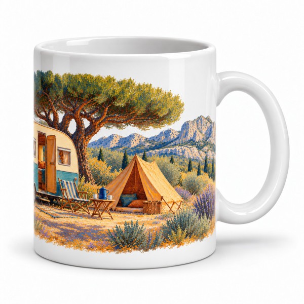 Mug vacances - Camping rétro, anse à droite